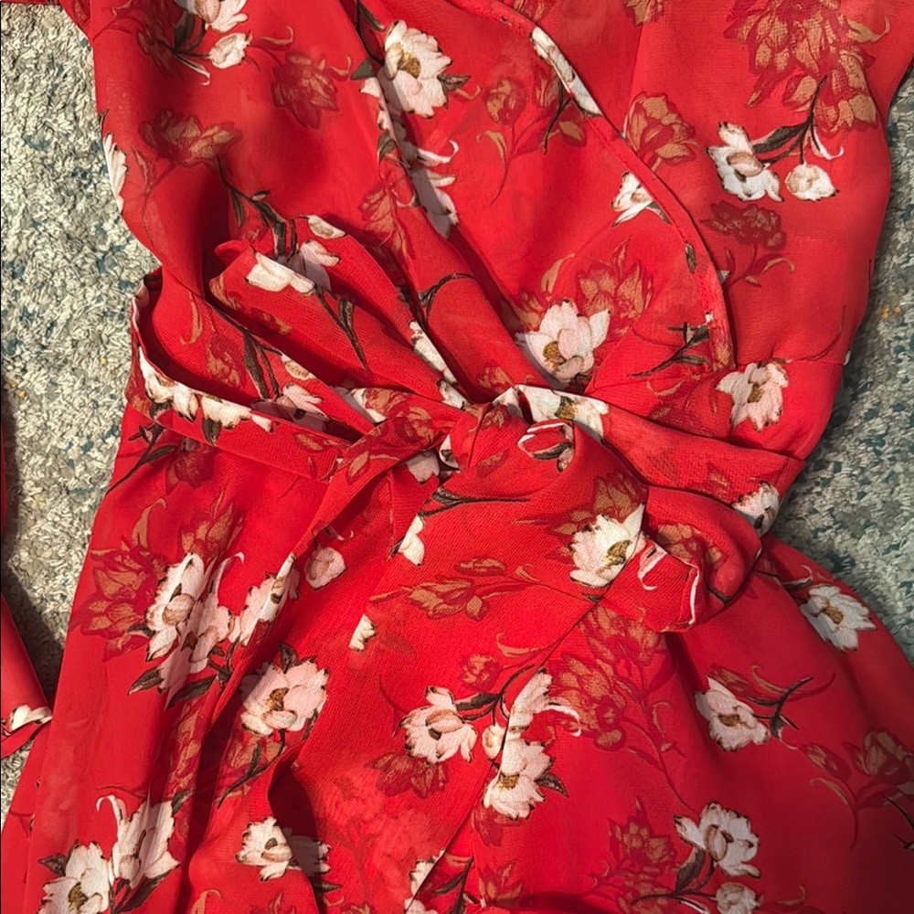Floral Red Wrap Maxi Dress M - Picture 7 of 9